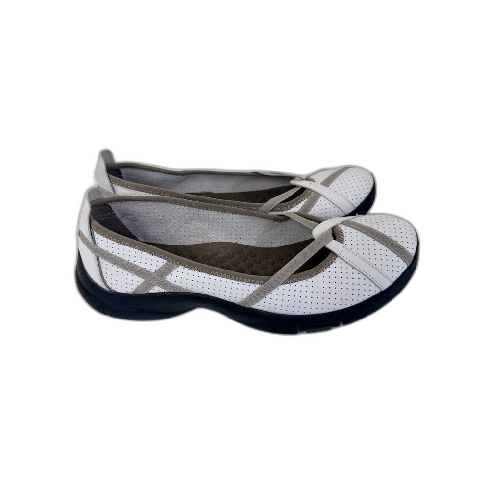 Clarks Collection Womens 10 M White Leather Perforated Ballet Walking Flats